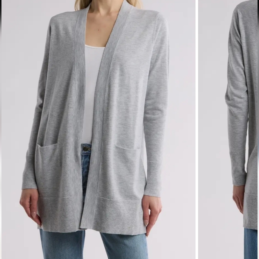 Nordstrom Heather Gray Open-Front V-neck Wool Blend Cardigan sz S